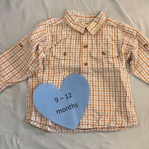 H&M Kids Orange and White Plaid Button-Down Shirt